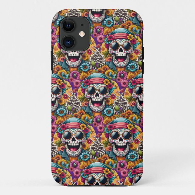 Sugar Skull Art - Petals and Bones Peace Sign Case-Mate iPhone Case (Back)