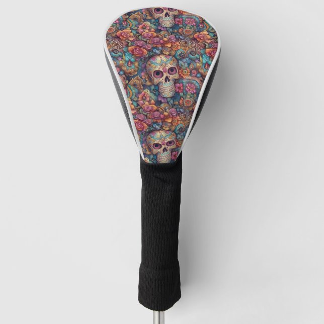 Sugar Skull Art - Playful Day of the Dead Golf Head Cover (Front)