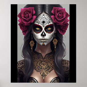 Sugar Skull Art -  Roses and Revelry Poster