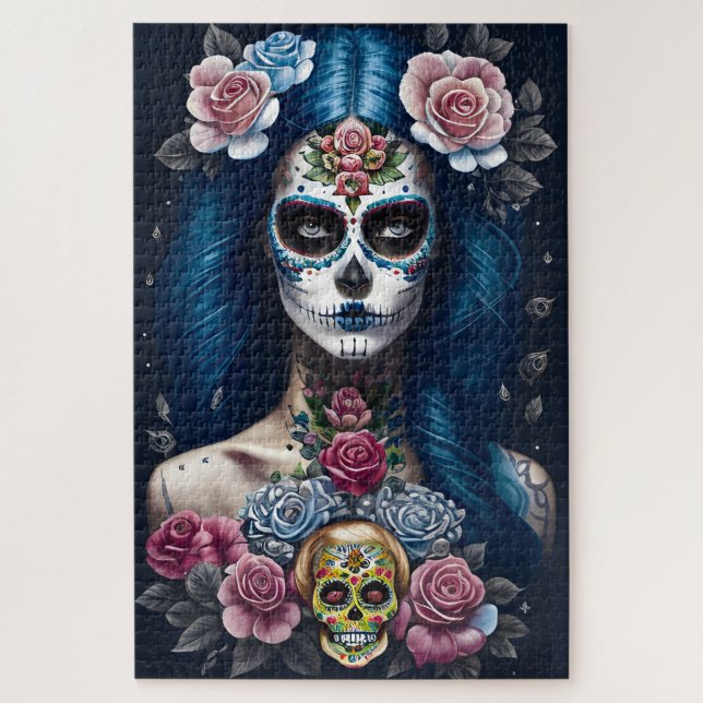 Sugar Skull Art - Striking Woman in Skull Makeup Jigsaw Puzzle (Vertical)