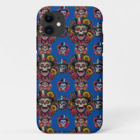 Sugar Skull Art -Top Hat Floral Fiesta (Blue)