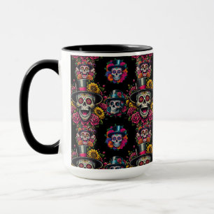 Sugar Skull Art -Top Hat Floral Fiesta Mug