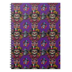 Sugar Skull Art -Top Hat Floral Fiesta (Purple) Notebook