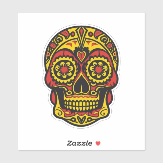  Sugar Skull Art - Traditional Red/Gold with Heart (Sheet)