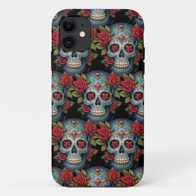 Sugar Skull Art - Vibrant Blue Tradition Case-Mate iPhone Case (Back)