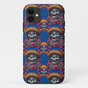 Sugar Skull Art - Vibrant Day of the Dead (Blue) iPhone 11 Case