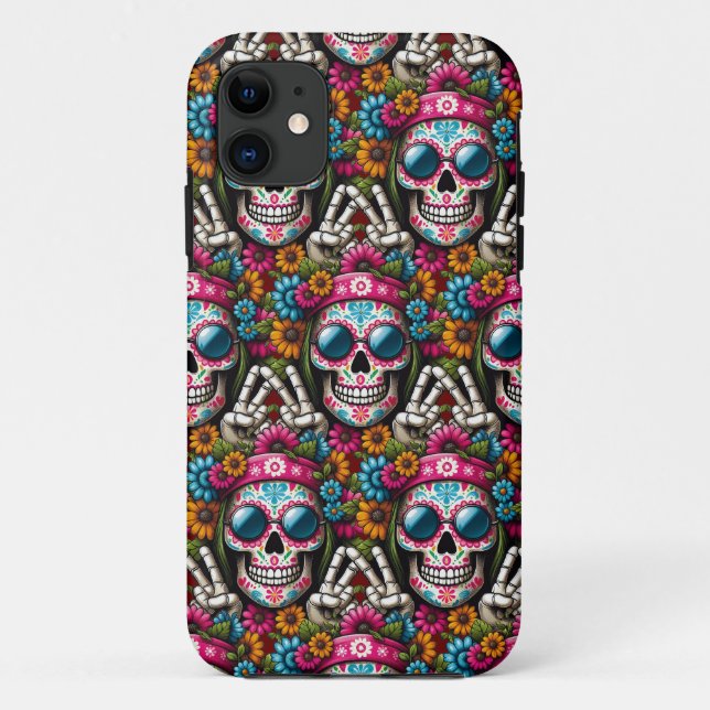 Sugar Skull Art - Vibrant Visions Peace Sign Case-Mate iPhone Case (Back)
