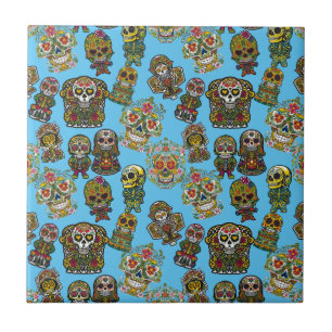 Sugar Skull Art Vintage Skeleton Altar Pattern Tile