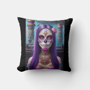 Sugar Skull Art - Vivid Visions Throw Pillow