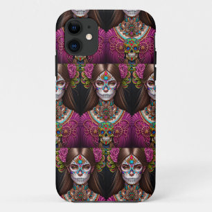 Sugar Skull Art - Woman in Striking Makeup iPhone 11 Case
