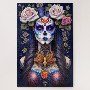 Sugar Skull Art - Woman in Sugar Skull Makeup Jigsaw Puzzle