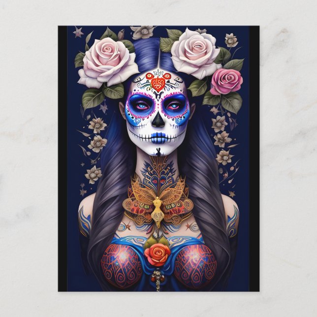 Sugar Skull Art - Woman in Sugar Skull Makeup Postcard (Front)