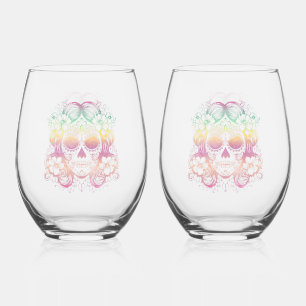 Sugar Skull Beautiful La Catrina Day of the Dead Stemless Wine Glass