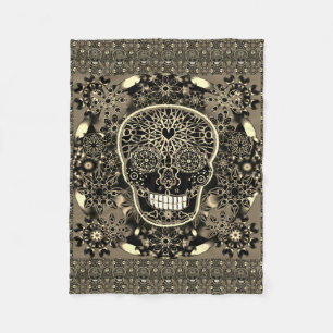 Sugar Skull Black and Gold Fleece Blanket