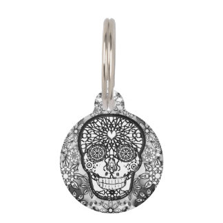 Sugar Skull Black and White Pet Tag