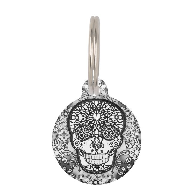 Sugar Skull Black and White Pet Tag (Back)