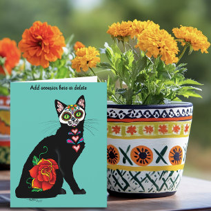 Sugar Skull Black Cat Card