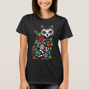 Sugar Skull Black Cat De Los Muertos Catrina Day O T-Shirt
