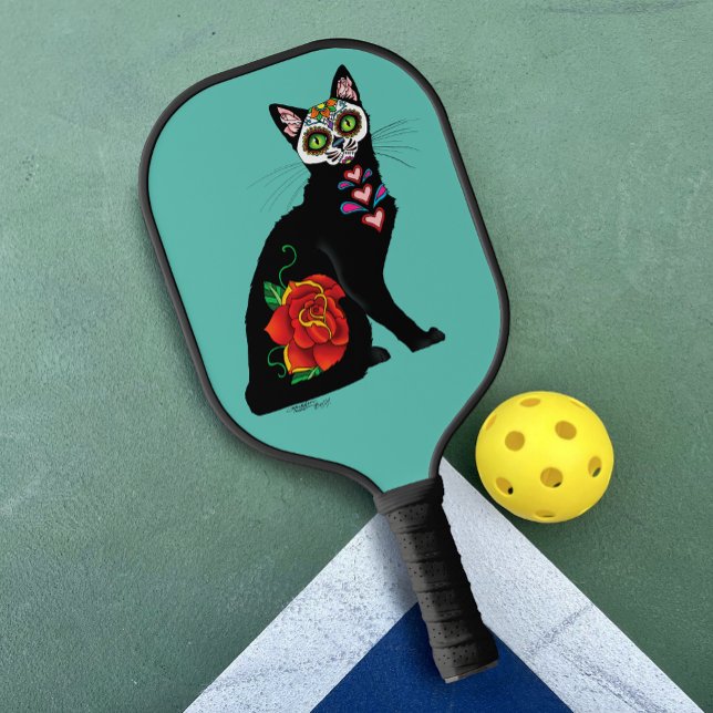 Sugar Skull Black Cat Pickleball Paddle (Creator Uploaded)