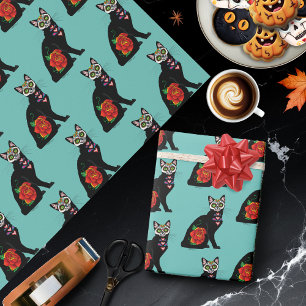 Sugar Skull Black Cat Wrapping Paper