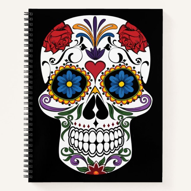 Sugar Skull Black-Day of The Dead Sketchbook Notebook (Front)