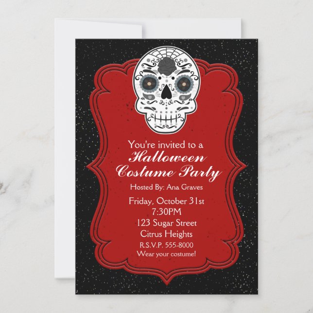 Sugar Skull Black White & Red Party Invitation (Front)