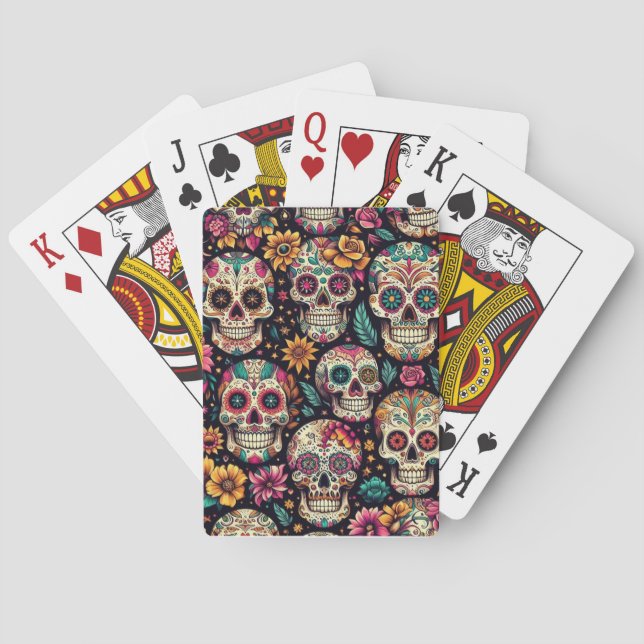 Sugar Skull Blossoms  Playing Cards (Back)
