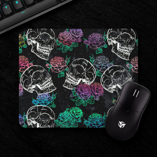 Sugar Skull Blue Rose   Cool Royal Sapphire Grunge Mouse Pad