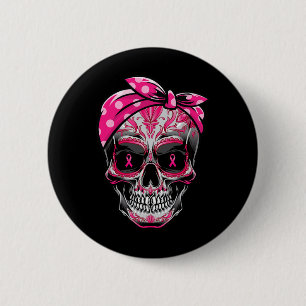 Sugar Skull Breast Cancer Awareness Pink Ribbon Ca 2 Inch Round Button