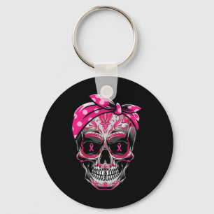 Sugar Skull Breast Cancer Awareness Pink Ribbon Ca Keychain