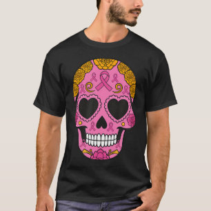 Sugar Skull Breast Cancer Awareness Pink Ribbon Ca T-Shirt