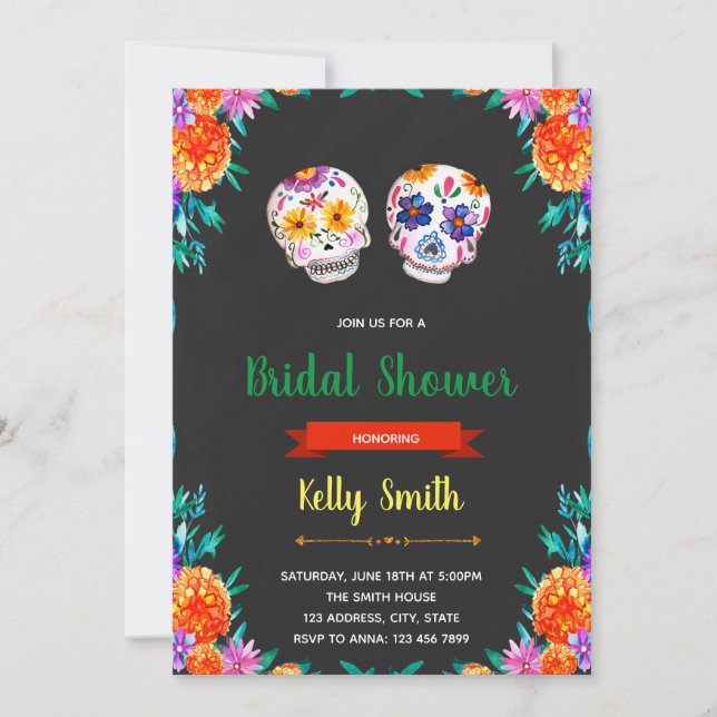 Sugar skull bridal shower party invitation (Front)