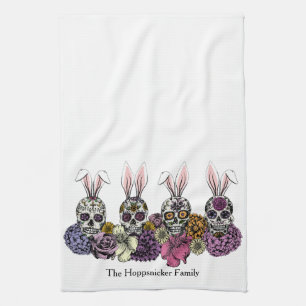 Sugar Skull Bunnies Gothic Easter Kitchen Towel