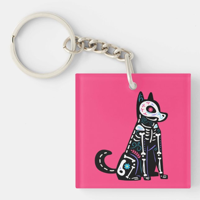 Sugar Skull Calavera Dog I Keychain (Front)