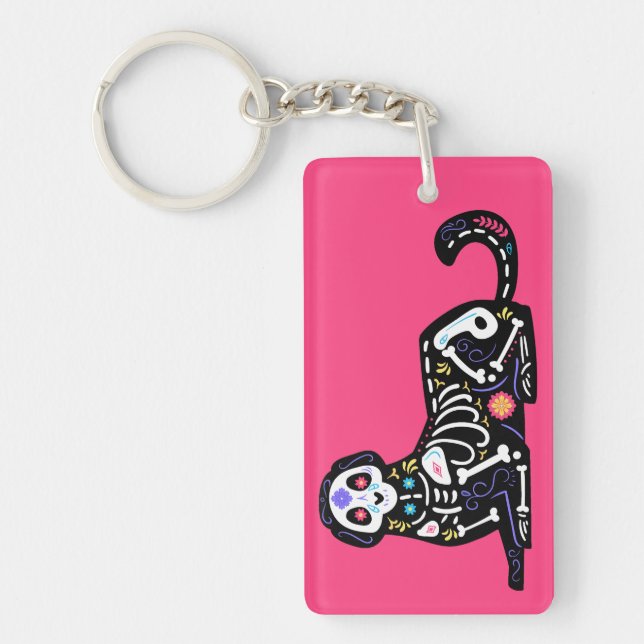 Sugar Skull Calavera Dog III Keychain (Front)