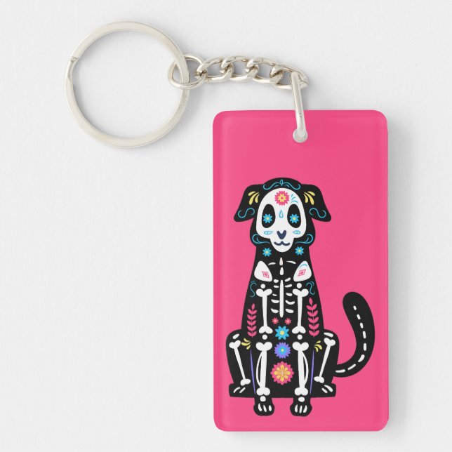 Sugar Skull Calavera Dog IV Keychain (Front)