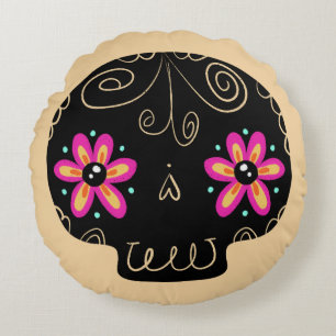 Sugar Skull Calaverita Day of the Dead Round Pillow