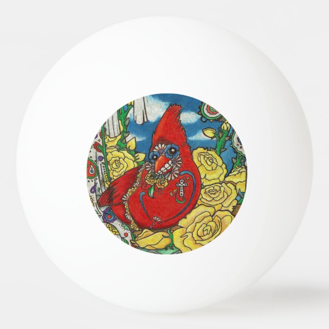 Sugar Skull Cardinal Ping Pong Ball (Front)
