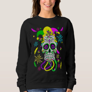 Sugar Skull Carnival Mask Jester Hat Mardi Gras Gi Sweatshirt