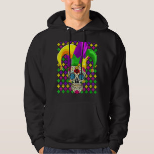 Sugar Skull Carnival Mask Jester Hat Mardi Gras Hoodie