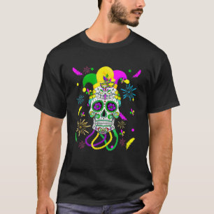 Sugar Skull Carnival Mask Jester Hat Mardi Gras T-Shirt