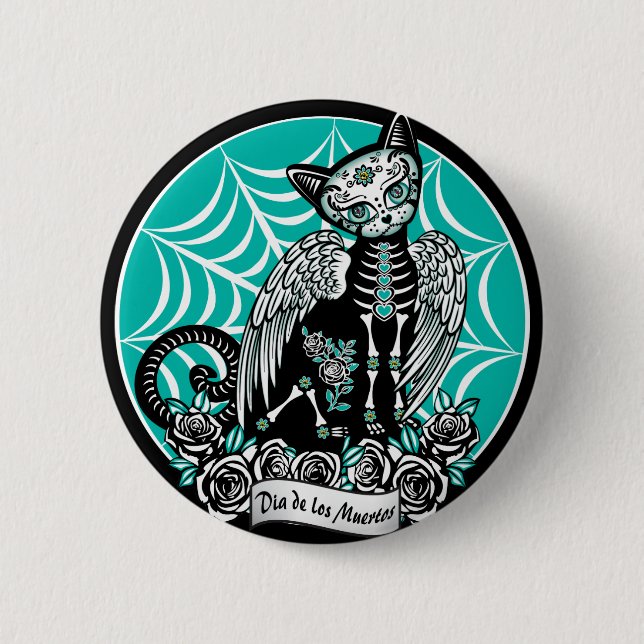 Sugar Skull Cat 2 Inch Round Button (Front)