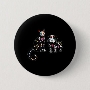 Sugar Skull Cat And Dog Funny Halloween 2 Inch Round Button
