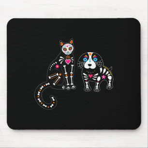 Sugar Skull Cat And Dog Funny Halloween Mouse Pad