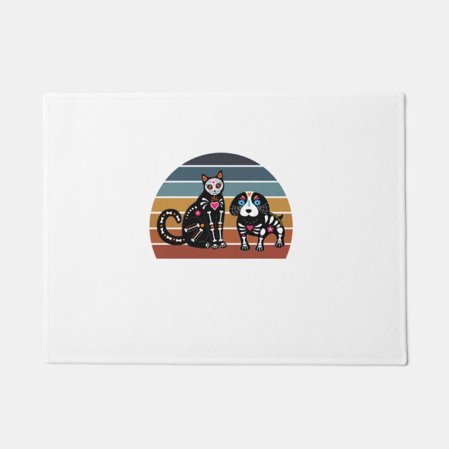 Sugar Skull Cat and Dog Shirt Funny Retro Cat and  Doormat (Front)