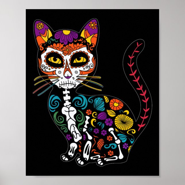 Sugar Skull Cat Celebration For Cat Lovers  Poster (Front)