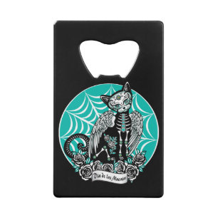 Sugar Skull Cat Credit Card Bottle Opener