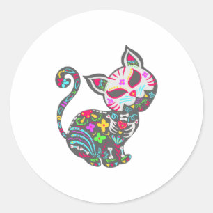 Sugar Skull Cat Cute Dia De Los Muertos Fun Classic Round Sticker