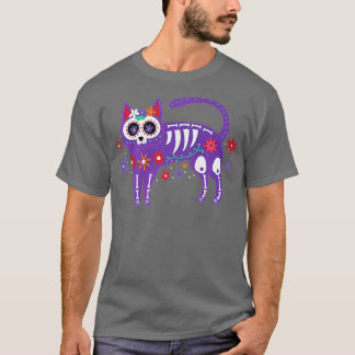 Sugar Skull Cat Day of Dead Skeleton Calavera Hall T-Shirt