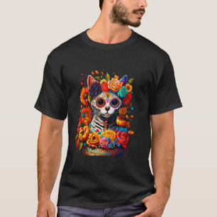 Sugar Skull Cat De Los Muertos La Catrina Day Of T T-Shirt